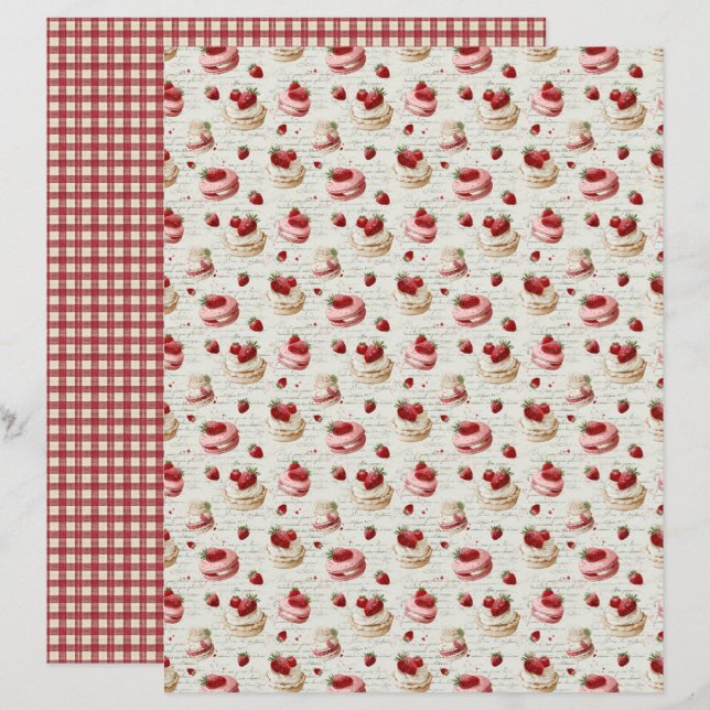 Vintage Jordgubbstårta Scrapbookpapper (Fram/baksida)