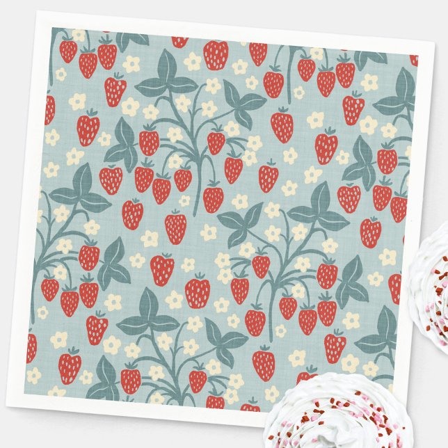 Vintage Jordgubbsväxt Pappersservett (Vintage style strawberry plant party paper napkins)