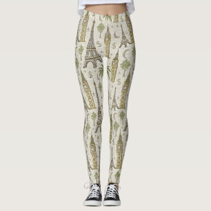 Vintage jordtoner Världslandmärke för resenärer Leggings