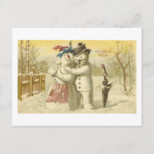 Vintage Joyeux Noel Snögubbe & Woman Card Helg Vykort