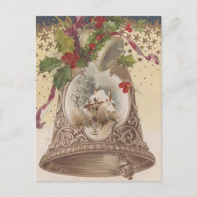 Vintage Joyous jul Bell Helg Vykort (Framsida)