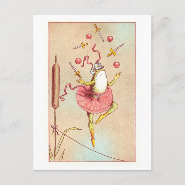 Vintage Juggling Circus Frog Vykort (Framsida)