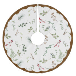 Vintage jul akvarell botanisk scalloped julgransmatta borstad polyester
