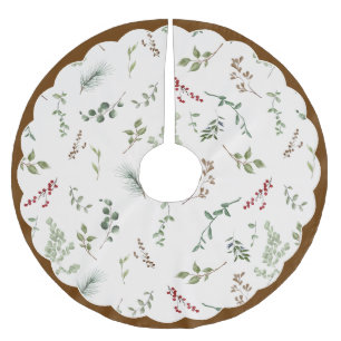Vintage jul akvarell botanisk scalloped julgransmatta borstad polyester