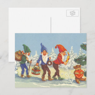 Vintage jul, älvor i vinter skog helg vykort