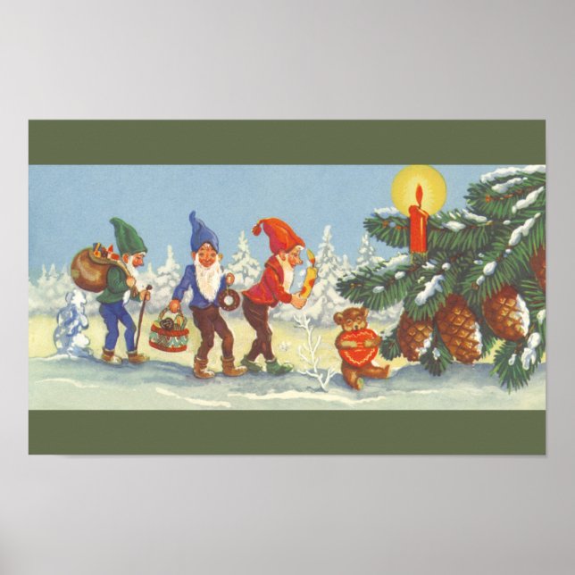 Vintage jul, älvor i vinter skog poster (Framsidan)
