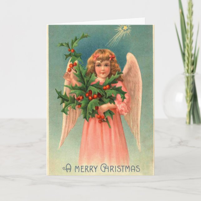 Vintage jul Angel Brings Blessings, Helgkort (Framsida)