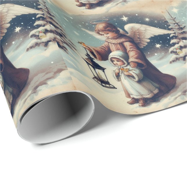 Vintage jul Angel , Child and Birds Presentpapper (Rullad Hörn)