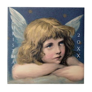 Vintage jul Angel Child White Vingar Indigo Kakelplatta