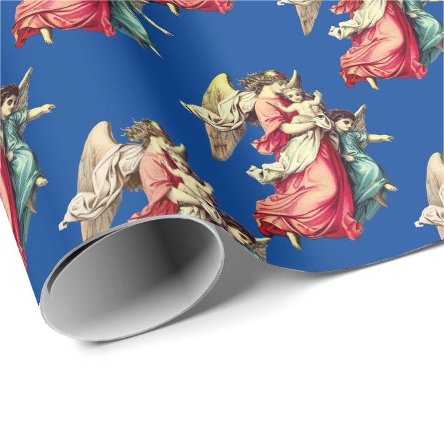 Vintage jul Angel Children Helgdag Blue Presentpapper (Rullad Hörn)