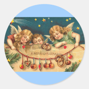 Vintage jul - Angel Children Runt Klistermärke