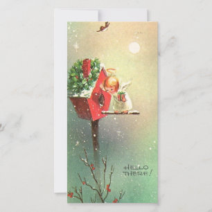 Vintage jul Angel i Birdhouse Julkort