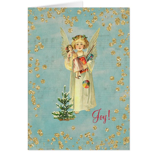 Vintage jul Angel Joy! Hälsningskort (Framsidan)