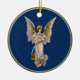 Vintage jul Angel Mörk blått Helgdag Julgransprydnad Keramik