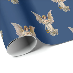 Vintage jul Angel Mörk blått Helgdag Presentpapper