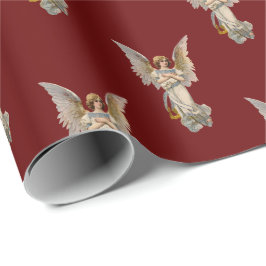 Vintage jul Angel Mörk Red Helgdag Wrapping Presentpapper