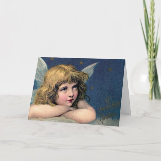 Vintage jul Angel och Guld Stars Helgkort (Framsida)