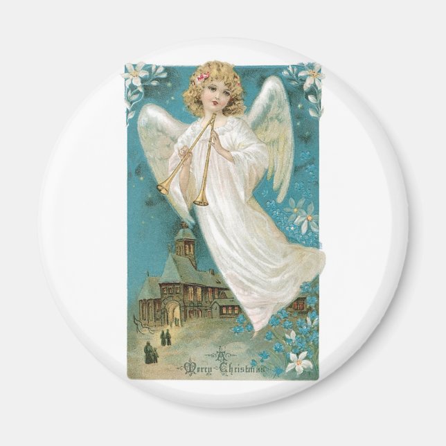 Vintage jul Angel spelar Trumpet Magnet (Framsidan)