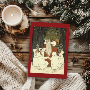 Vintage jul Änglar i Forest med Santa Helgkort