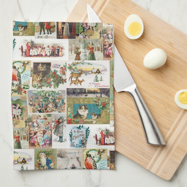 Vintage jul Antique Collage Kökshandduk (Vikt i Fjärdedel)