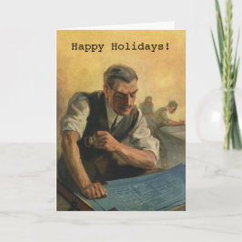 Vintage jul, Architect w Byggande blåavtryck Helgkort