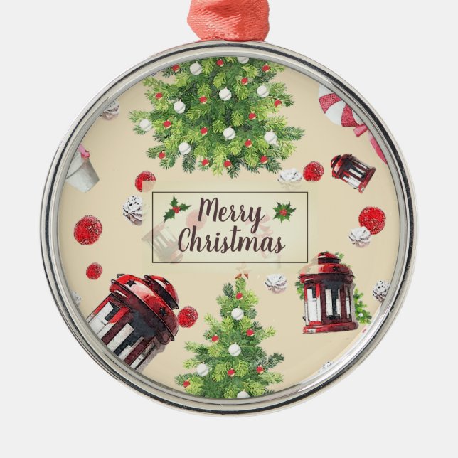 Vintage jul Art Mönster Julgransprydnad Metall (Framsidan)