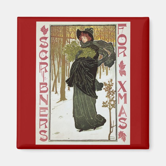 Vintage jul Art nouveau Scribners Cover 1895 Magnet (Framsidan)