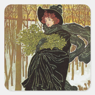 Vintage jul Art Nouveau Scribners omslag 1895 Fyrkantigt Klistermärke