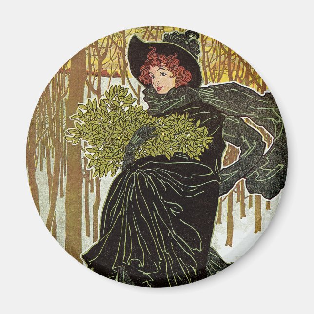 Vintage jul Art Nouveau Scribners omslag 1895 Magnet (Framsidan)