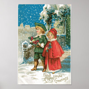 Vintage jul Barn i Snö Poster
