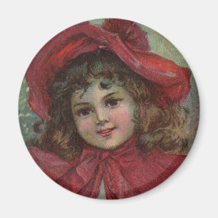 Vintage jul barn Konst röd viktoriansk klänning Magnet