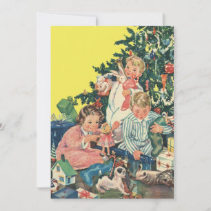 Vintage jul, barn med presentinbjudan inbjudningar