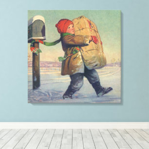 Vintage jul, barn med stort paket canvastryck