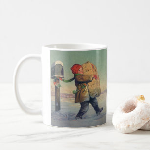 Vintage jul, barn med stort paket kaffemugg