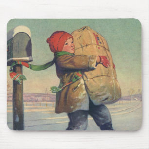 Vintage jul, barn med stort paket musmatta