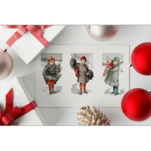 Vintage jul Barn med Wreaths vykort
