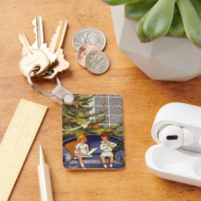 Vintage jul, Barn Sitta på en soffa Nyckelring (Skrivbord)