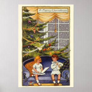 Vintage jul, Barn Sitta på en soffa Poster
