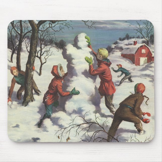 Vintage jul, barn snöbollskrig musmatta (Framsidan)