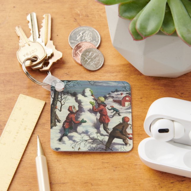 Vintage jul, barn snöbollskrig nyckelring (Skrivbord)