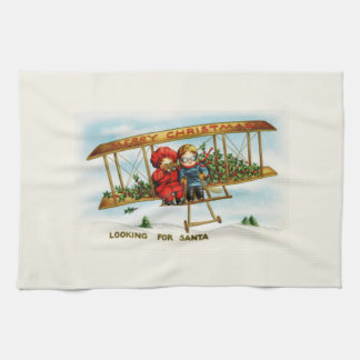 Vintage jul barn söker efter tomten kökshandduk