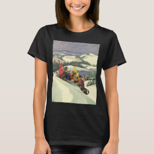 Vintage jul, barn som åker pulka i bergen t shirt