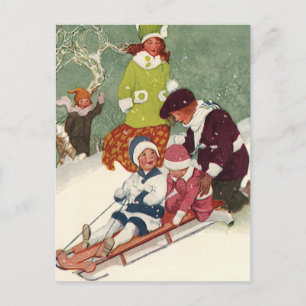 Vintage jul, Barn som leker i Snö Helg Vykort