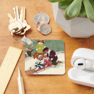 Vintage jul, Barn som leker i Snö Nyckelring