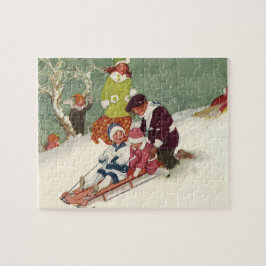 Vintage jul, Barn som leker i Snö Pussel