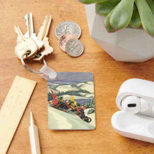 Vintage jul, barn som leker på ett berg nyckelring