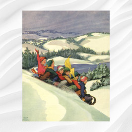 Vintage jul, barn som leker på ett berg poster