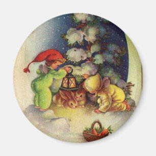 Vintage jul Barn som Matar Bunnies Magnet