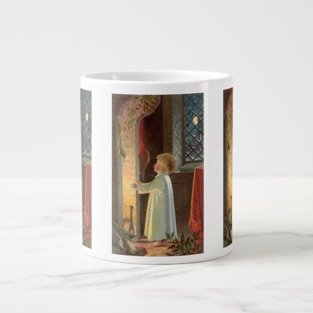 Vintage jul, barn som värmer sig vid öppen spis jumbo mugg (Framsidan)