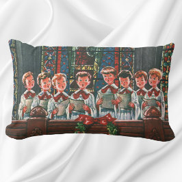 Vintage jul barnkör som sjunger i kyrkan lumbarkudde